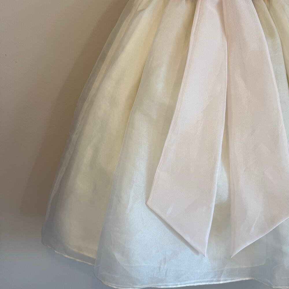 Elena Do Vale Designer Ivory/Cream Tulle Girls Gown Pink Sash‎ Size 2-4T Est - Picture 5 of 12